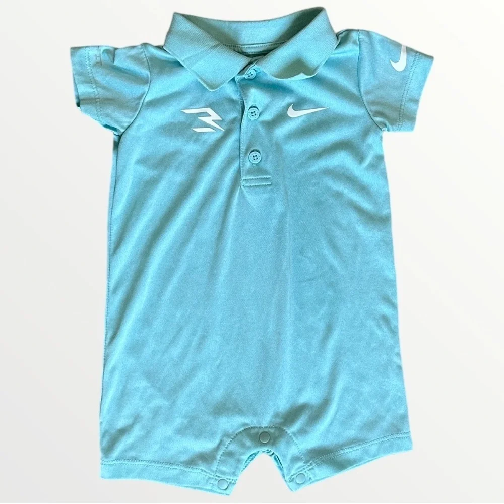 Nike Baby Boy Silky Soft Blue Polo Romper Size 3-6 Months EUC Nike 3Brand